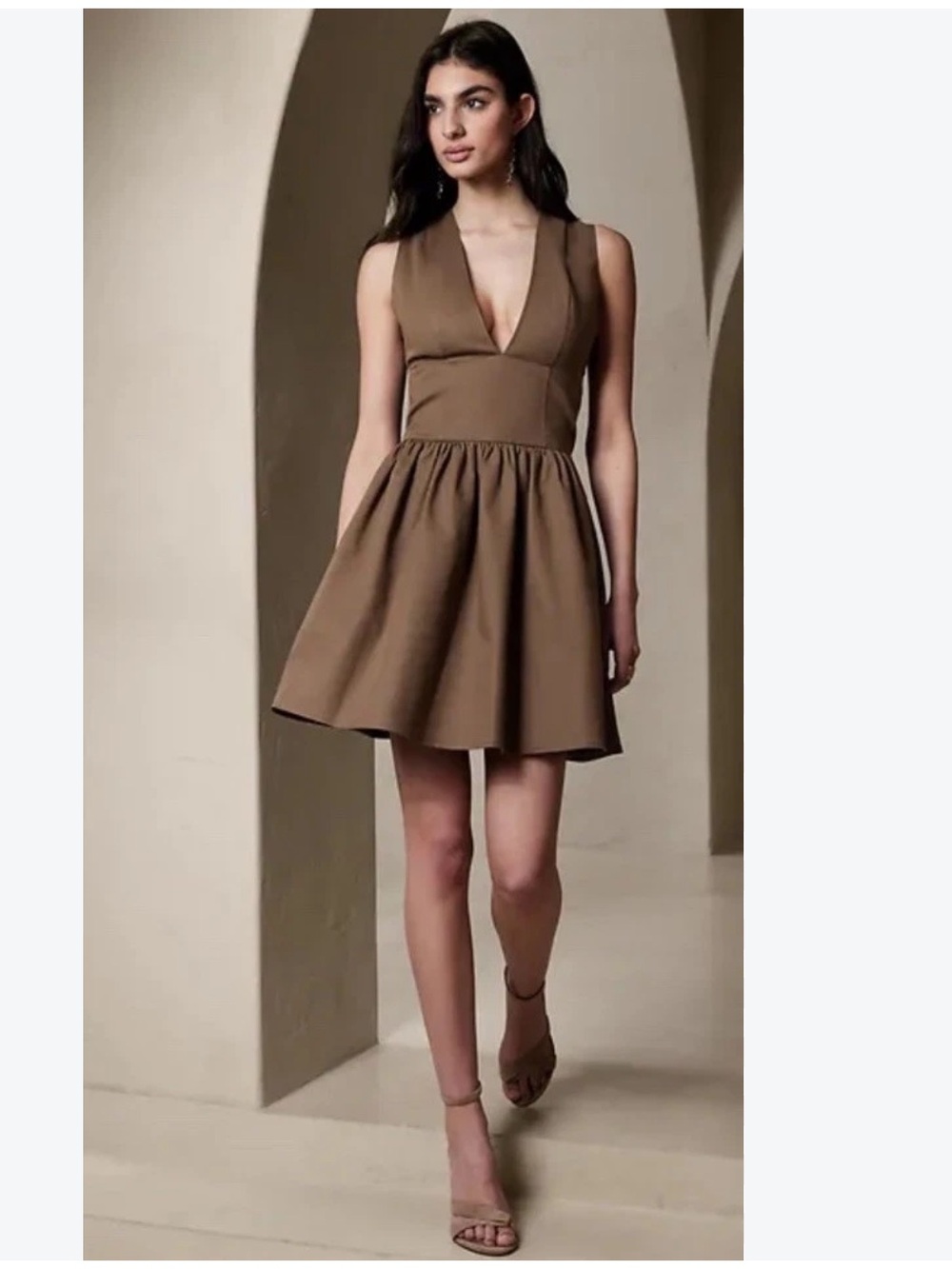 Banana Republic Taupe-Brown Deep V Mini Dress, size 10, fitted, like new!